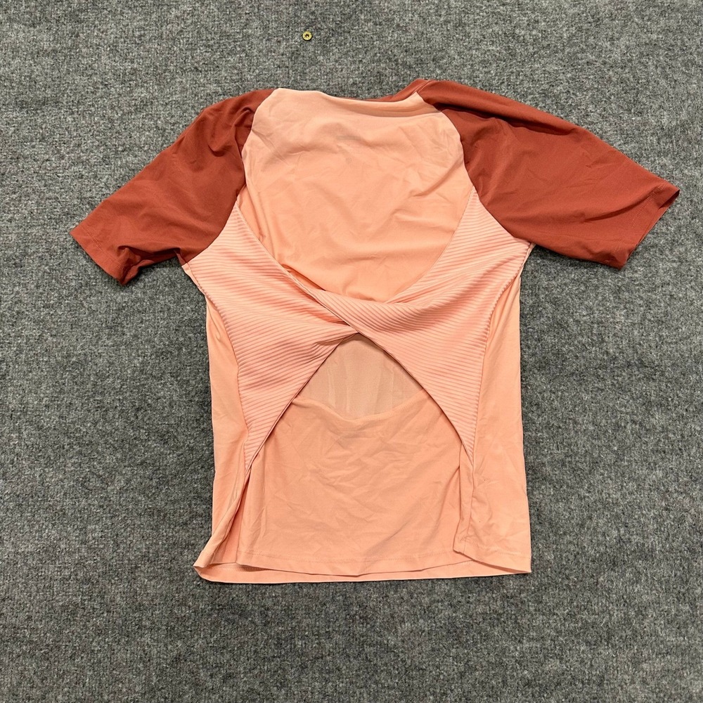Nike Training Top Womens Size M Peach Orange Dri-Fit Slim Fit Twist Back Shirt